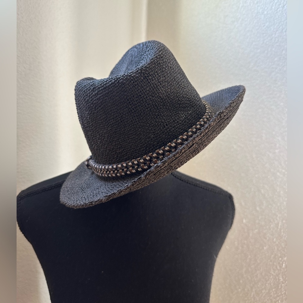 H&M Unisex Straw Fedora in Slate with brim trimmed in rope, M - Picture 3 of 5